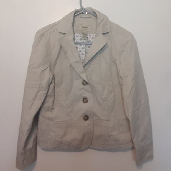 LL Bean Womens 8 Petite Beige Button Jacket Casual Work - Picture 1 of 9